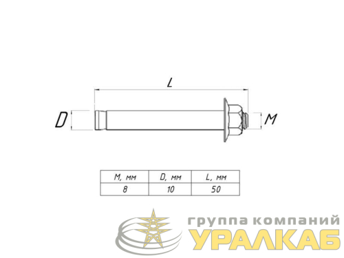 Болт анкерный с гайкой М8/10х50 EKF abgm10x50