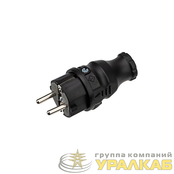 Вилка прямая влагозащ. с/з 16А IP44 каучук Rexant 