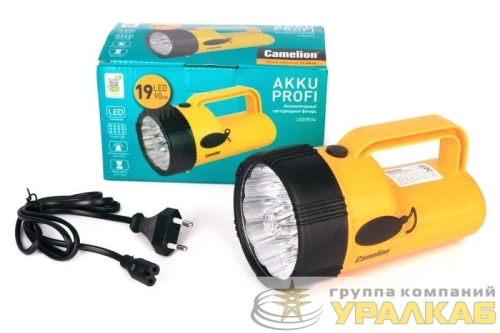 Фонарь аккумуляторный LED29314 19LED аккум. 4В 2.3А.ч 220В желт. Camelion 