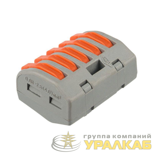Клемма строительно-монтажная СМК 222-415 5-проводная 0.08-2.5/4кв.мм сер. (уп.40шт) Rexant 07-5255-4 детальная картинка