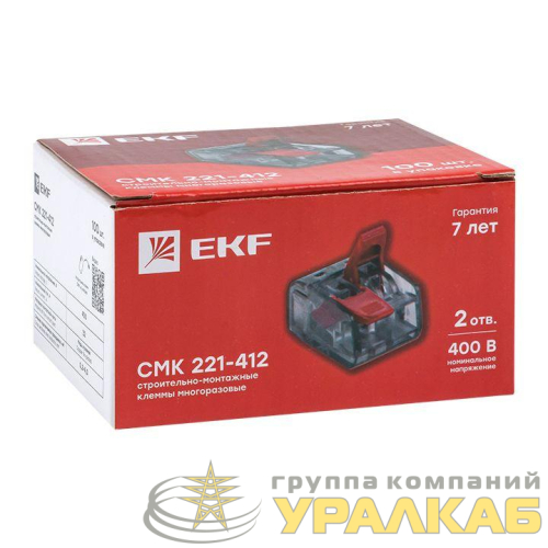 Клемма строительно-монтажная СМК 221-412 2-проводная 0.2-4кв.мм (уп.100шт) PROxima EKF plc-smk-221-412 детальная картинка
