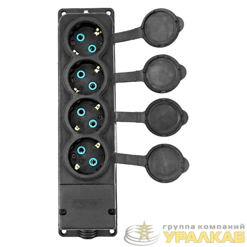 Колодка 4-м 16А IP44 2P+PE 230В с защ. крышками каучук PROxima EKF 