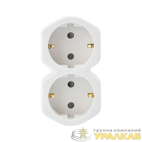 Разветвитель 2-м с заземл. 16А IP20 защ. шторки бел. Rexant 11-1087 детальная картинка