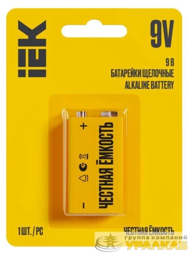 Элемент питания алкалиновый "крона" 6LR61 9В Alkaline (блист.1шт) IEK ABT-6LR619V-OP-L01 детальная картинка