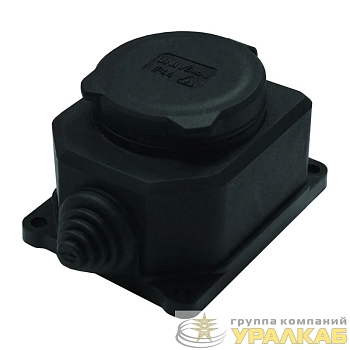 Розетка настенная 1-м 1ф "КОМПАКТ" с загл IP44 16А каучук черный UNIVersal 3032