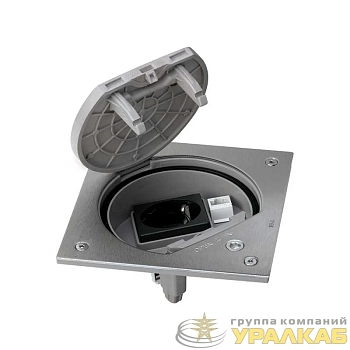 Основа влагостойкая IP66 с розеткой 2P+E Schuko К45 с коннектором RJ45 кат.5E UTP с замком сталь Simon KSE15USEC-23-72
