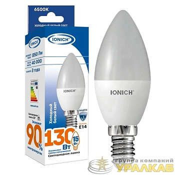 Лампа светодиодная C37 15Вт свеча 6500К E14 230В IONICH 1906
