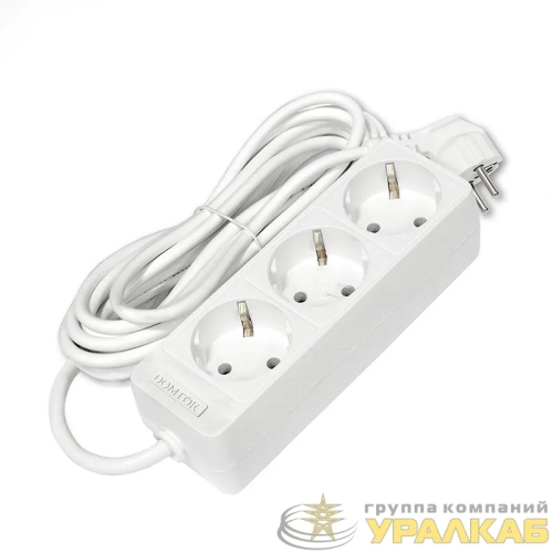 Удлинитель 3х5м с заземл. 16А IP20 3.5кВт ПВС 3х1 бел. DOMTOK 