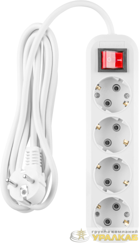 Удлинитель 4х2м с заземл. 16А IP20 90 808 OPE-S-04-200-ESC-3x1 с кнопкой бел. ОНЛАЙТ 