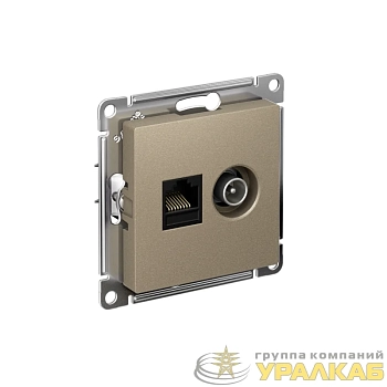 Розетка компьютерная + телевизионная 2-м AtlasDesign RJ45 кат.5E + TV механизм шампань SE 