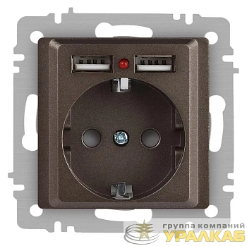 Розетка 1-м СП Accent 6-410-08 16А IP20 250В P+E Schuko + 2хUSB защ. шторки бронза Intro Б0063704