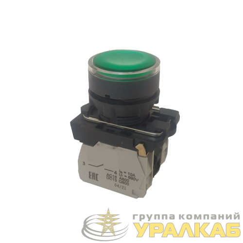 Кнопка КМЕ4122мЛ-24В-зеленый-2но+2нз-цилиндр-индикатор-IP40 КЭАЗ 