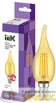 Лампа светодиодная филаментная 360° 7Вт CB35 свеча на ветру 2700К E14 230В зол. IEK LLF-CB35-7-230-30-E14-CLG