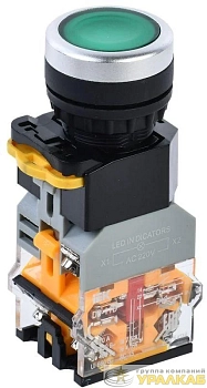 Кнопка D8-11D d22мм 1НО+1НЗ с подсветкой зел. IEK BBT30-11D-3-12-K06