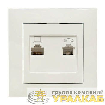 Розетка компьютерная + телефонная 2-м СП Валенсия RJ45 + RJ11 бел. PROxima EKF EWK02-035-30