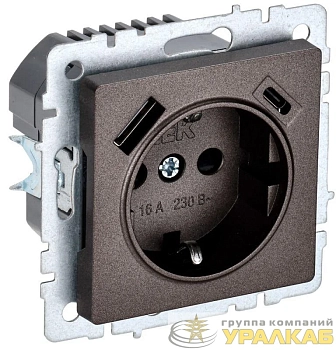 Розетка BRITE РЮш11-1-БрТБ 16А с USB A+C 18Вт с заземл. защ. шторки темн. механизм бронза IEK BR-R14-16-U22-018-K45