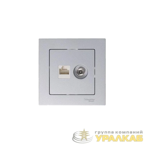 Розетка компьютерная + телевизионная 2-м AtlasDesign RJ45 кат.5E + TV механизм алюм. SE 