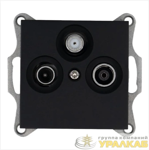 Розетка телевизионная оконечная TV + FM + SAT 3-м Ф9.5мм механизм черн. матов. soft touch Jasmart 