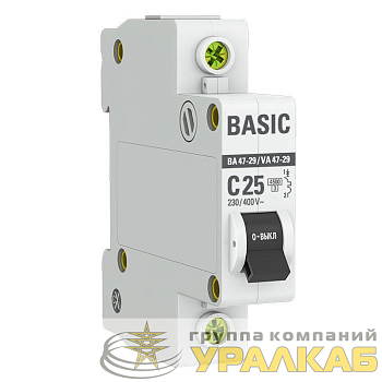 Выключатель автоматический модульный 1п C 25А 4.5кА ВА 47-29 Basic EKF mcb4729-1-25C