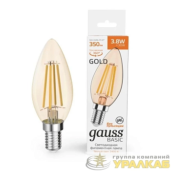 Лампа светодиодная филаментная Basic Filament 3.8Вт Свеча 2400К Е14 350лм golden GAUSS 