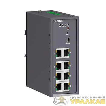 Коммутатор промышленный управляемый 8х10/100Base-T(X) портов RJ45 консольный порт Mini USB 24-48В DC (18-72В DC) с резервированием DKC N2000-8T-P1