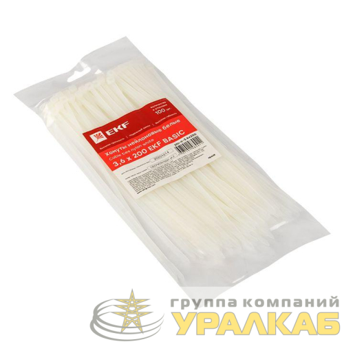 Хомут кабельный 3.6х200 нейл. бел. (уп.100шт) EKF plc-c-3.6x200 детальная картинка