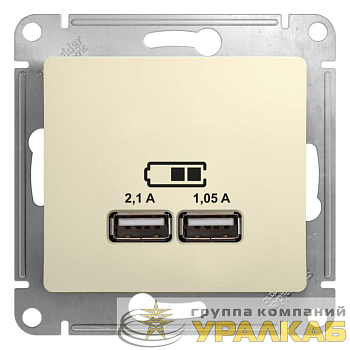 Механизм розетки USB 1-м СП Glossa 5В/2100мА 2х5В/1050мА беж. SchE GSL000233