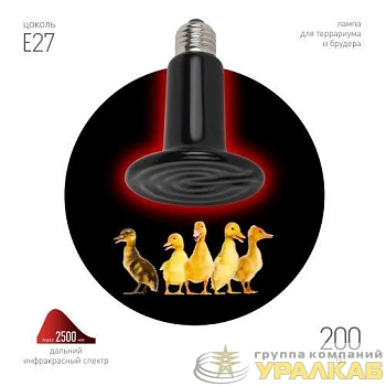Излучатель тепловой (лампа инфракрасная) FITO-200W-НQ CeramiHeat RX 200Вт E27 для брудера/рептилий не дает света керамическая Эра Б0059885