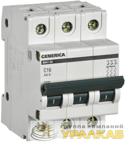 Выключатель автоматический модульный 3п C 16А 4.5кА ВА47-29 GENERICA MVA25-3-016-C
