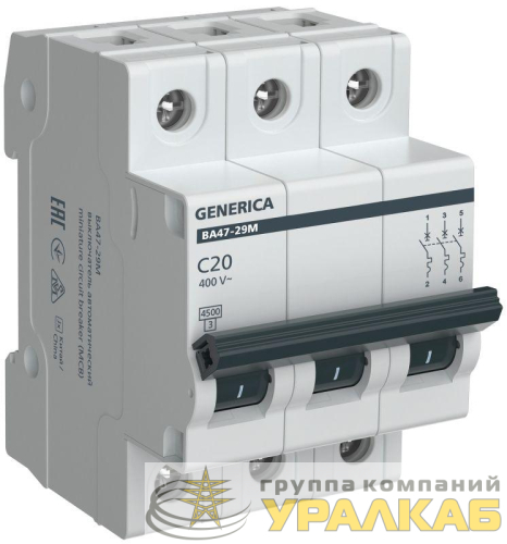 Выключатель автоматический модульный 3п C 20А 4.5кА ВА47-29М GENERICA MVA21-3-020-C-G