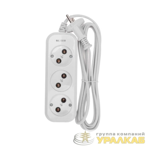 Удлинитель 3 гнезда 3м 2х0.75кв.мм б/з бел. PROCONNECT 13-4206 детальная картинка