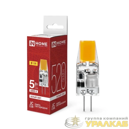 Лампа светодиодная LED-JC-COB 5Вт 12В G4 4000К 520лм IN HOME 