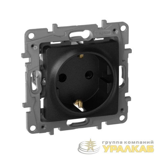 Розетка 1-м СП Etika 16А IP31 250В 2P+E с заземл. защ. шторки немецк. стандарт винтов. клеммы механизм антрацит IEK 