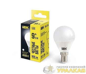 Лампа светодиодная Eco G45 9Вт шар 4000К нейтр. бел. E14 230В IEK LLE-G45-9-230-40-E14