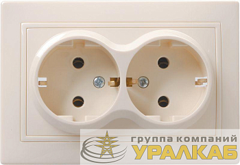 Розетка 2-м СП Кварта РС12-3-ККм 16А IP20 с заземл. без защ. шторок крем. IEK ERK24-K33-16-DM