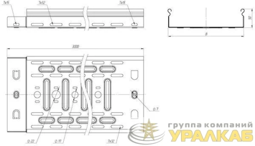 Лоток листовой перфорированный 50х300 L3000 0.55мм EKF L5030001-0.55 детальная картинка