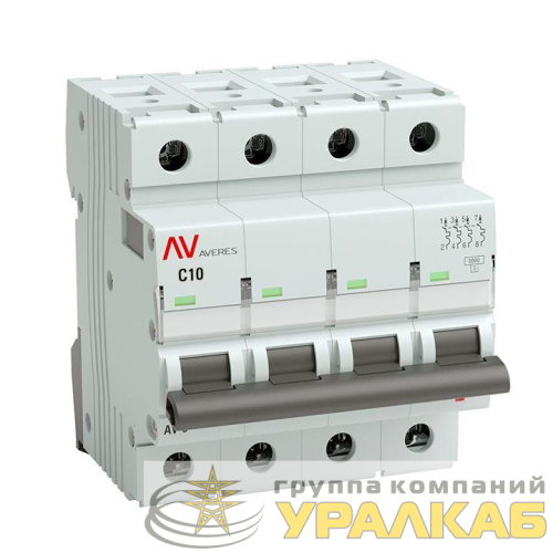 Выключатель автоматический модульный 4п C 10А 6кА AV-6 AVERES EKF mcb6-4-10C-av детальная картинка