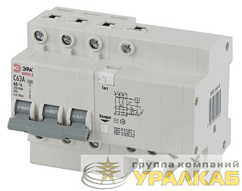 Выключатель автоматический дифференциального тока 4п (3P+N) 40А 30мА тип AC SIMPLE-mod-39 х-ка Эра Б0039297