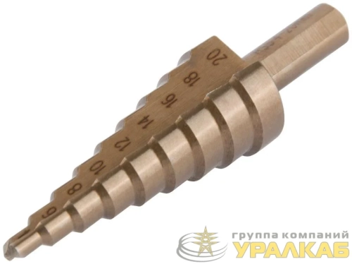Сверло ступенчатое HSS Co5% (Р6М5К5) по металлу 9 ступеней 4-20мм FIT 36392 детальная картинка