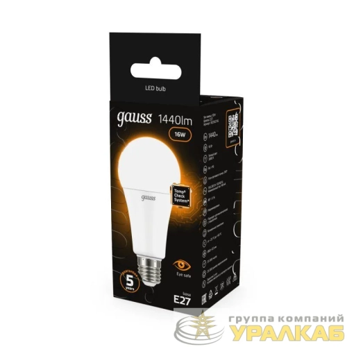 Лампа светодиодная Black 16Вт A60 грушевидная 3000К тепл. бел. E27 1380лм GAUSS 102502116 детальная картинка
