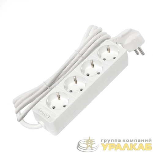 Удлинитель 4х3м с заземл. 16А IP20 3.5кВт ПВС 3х1 бел. DOMTOK 