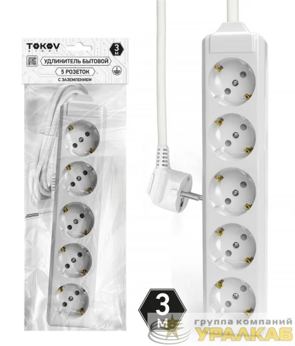Удлинитель 5х3м с заземл. 10А 3х1.5 TOKOV LIGHT TKL-C01-BU5-3-1.5-Z детальная картинка