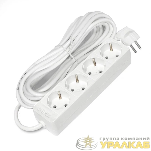Удлинитель 4х7м с заземл. 16А IP20 3.5кВт ПВС 3х1 бел. DOMTOK 