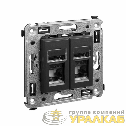 Розетка компьютерная 2-м СП Avanti "Черный матовый" RJ45 кат.5E DKC 4412464 детальная картинка