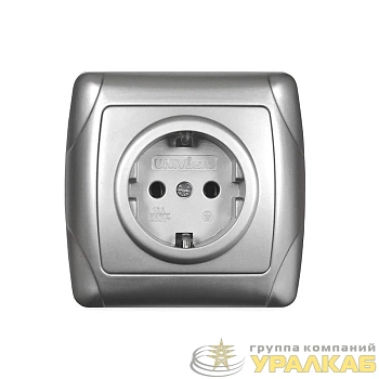 Розетка 1-м СП Маргарита 16А IP20 с заземл. серебр. UNIVersal 