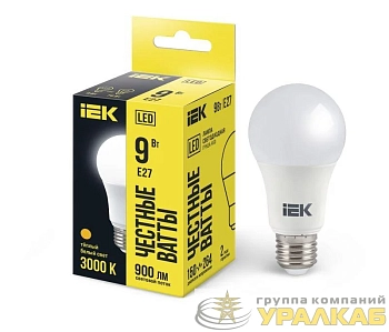 Лампа светодиодная A60 9Вт грушевидная 3000К тепл. бел. E27 810лм 230-240В IEK 