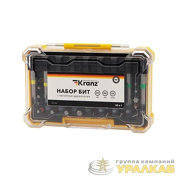 Набор бит с магнитным держателем 25-50мм 49шт пластик. коробка Kranz KR-92-0462