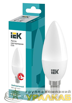 Лампа светодиодная Eco 7Вт C35 свеча 4000К нейтр. бел. E14 230В IEK LLE-C35-7-230-40-E14