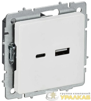 Розетка BRITE РЮ11-1-БрАБ 18Вт USB A+C механизм арктич. бел. IEK 