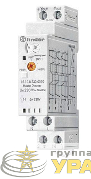 Диммер модульный ведущий электронный (Master) 4 функции сигнал 0-10В подключение до 32 ведомых диммеров (Slave) управление до 15 кнопок с подсветкой 230В AC (50Гц) IP20 FINDER 151082300010